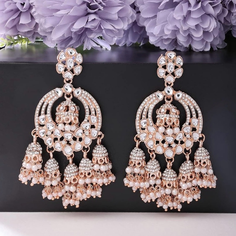 Exquisite Rose Gold and Silver Chandelier Earrings